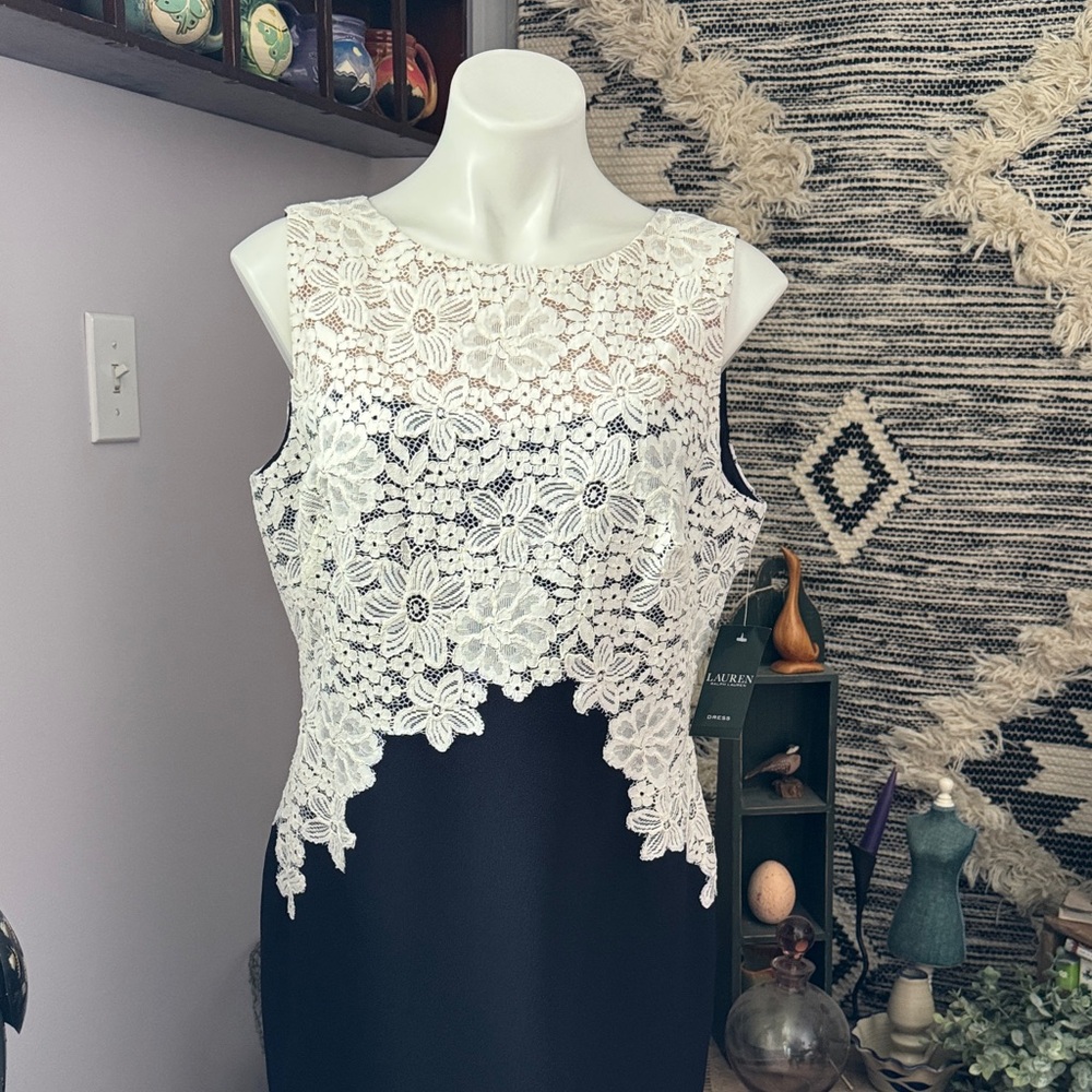 Ralph Lauren Navy and White Lace Dress Size 14